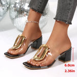 Novelty Strange Clear Heel Slippers Women Metal Decoration High Heel Slide Sandals Summer Transparent