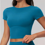 Brushed Yoga T Shirts Women Short Sleeve O Neck Slimming Sports Top Breathable Gym Running Fitness T-shirt Workout Clothes