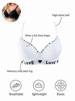 Ribbed Underwire Push Up Bra for Women Letter Trim Wide Side Support Comfortable Daily Lingerie