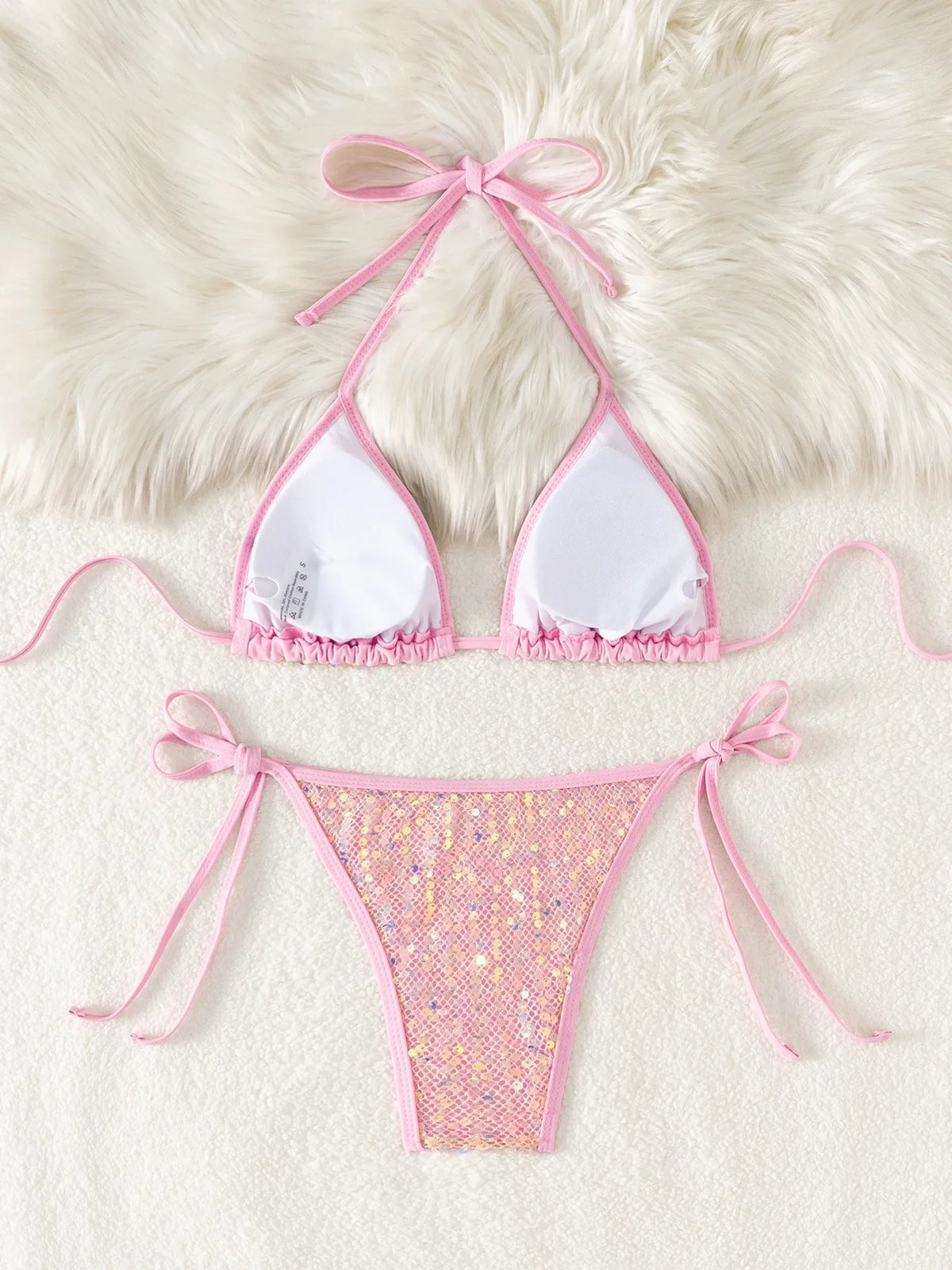 Shiny Sequin White Bikini Set 2026 Women Sexy Push Up Bra Tie Side Triangle Swimsuit Brazilian Holiday Bathing Suit Swimwear