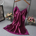 Women Satin Nightdress Lace Trim Slip Dress Spaghetti Strap Silky Nightgown Elegant Sleepwear Home Lingerie