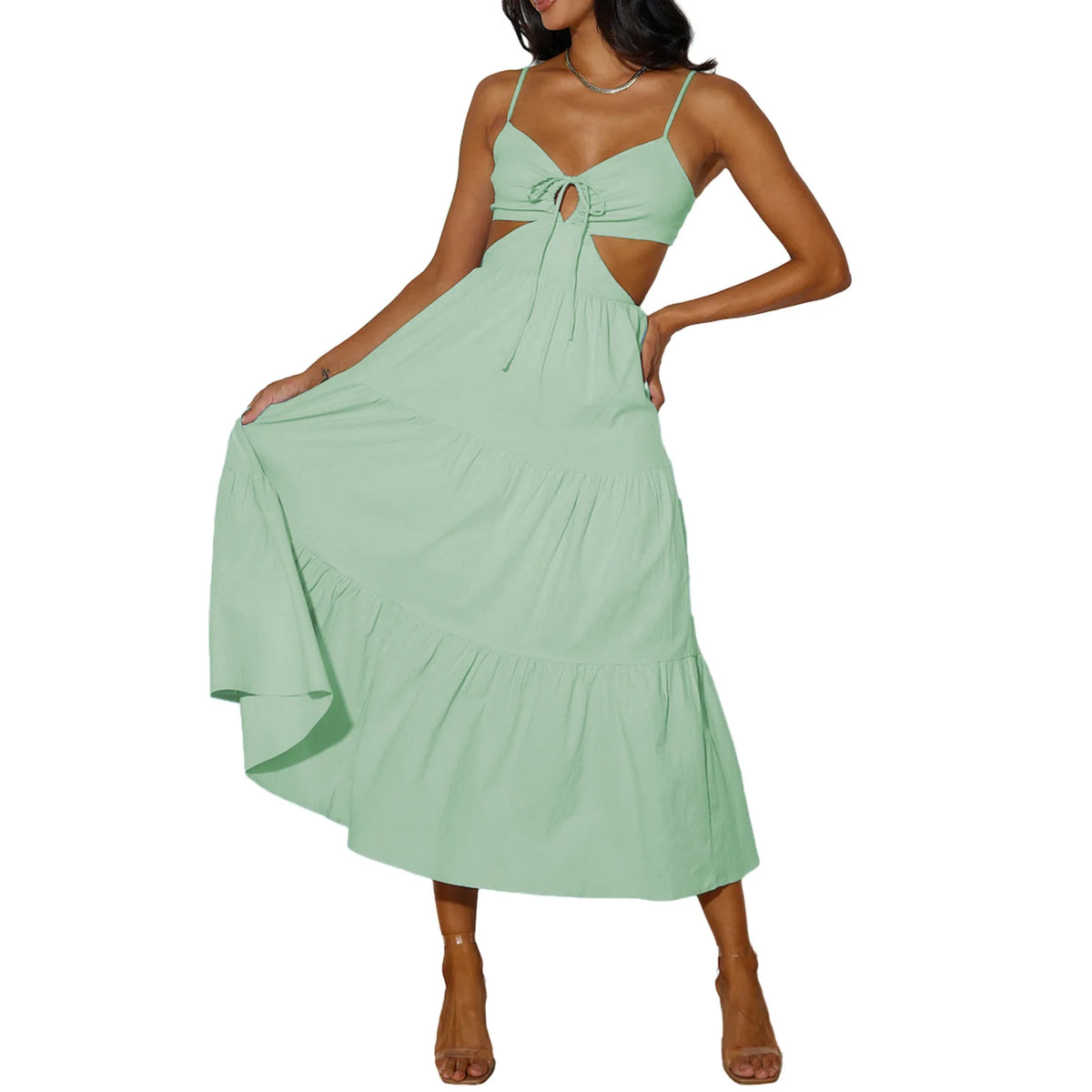 Spaghetti Strap Vacation Long Dress For Women Summer 2025 Fashion Elegant Sleeveless Backless Hollow Out Vestidos Party Dresses