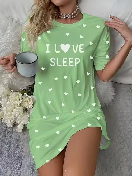 Women's Nightgown Casual Print Nightshirt Polka Dot Short Round-Neck Sleeve Loose Sleepwear Nightdress Summer Pajama