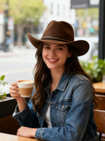 Women Men Retro Felt Jazz Hats Classic Cowboy Hats Wide Brim Cowgirl Sun Hats with Decorative Band