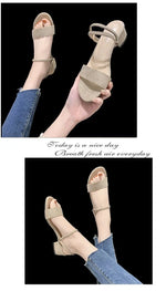 Women Sandals Chunky Heels Slides Summer 2026 Elegant Shoes Women Slipper Big Size 34-42 Fashion Summer Sandal Women