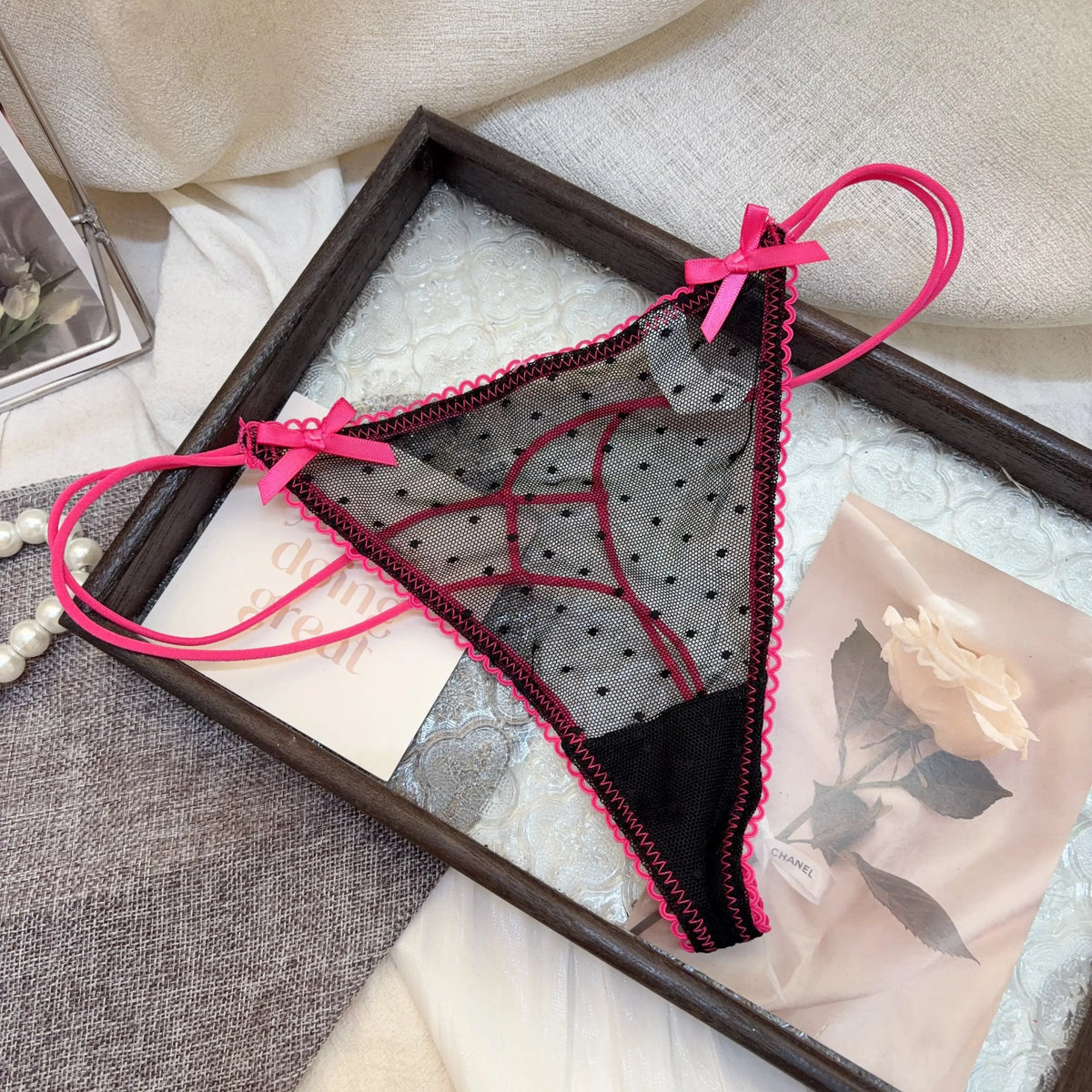 Bowknot Lace Sexy Girls Briefs Women Panties Dots Seamless G String Transparent Thong Underwear Low Waist Female Lingerie