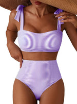 Striped Bikini Women Sexy High Waist Split Swimsuit Lace Up Bikini Set Summer Two-piece Beachwear Bathing Suit Thong Biquinis