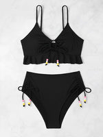 2026 High Waist Bikini Women Drawstring Swimwear Female Ruffle Swimsuit Solid Bathers Bathing Swimming Swim Suit Beachwear