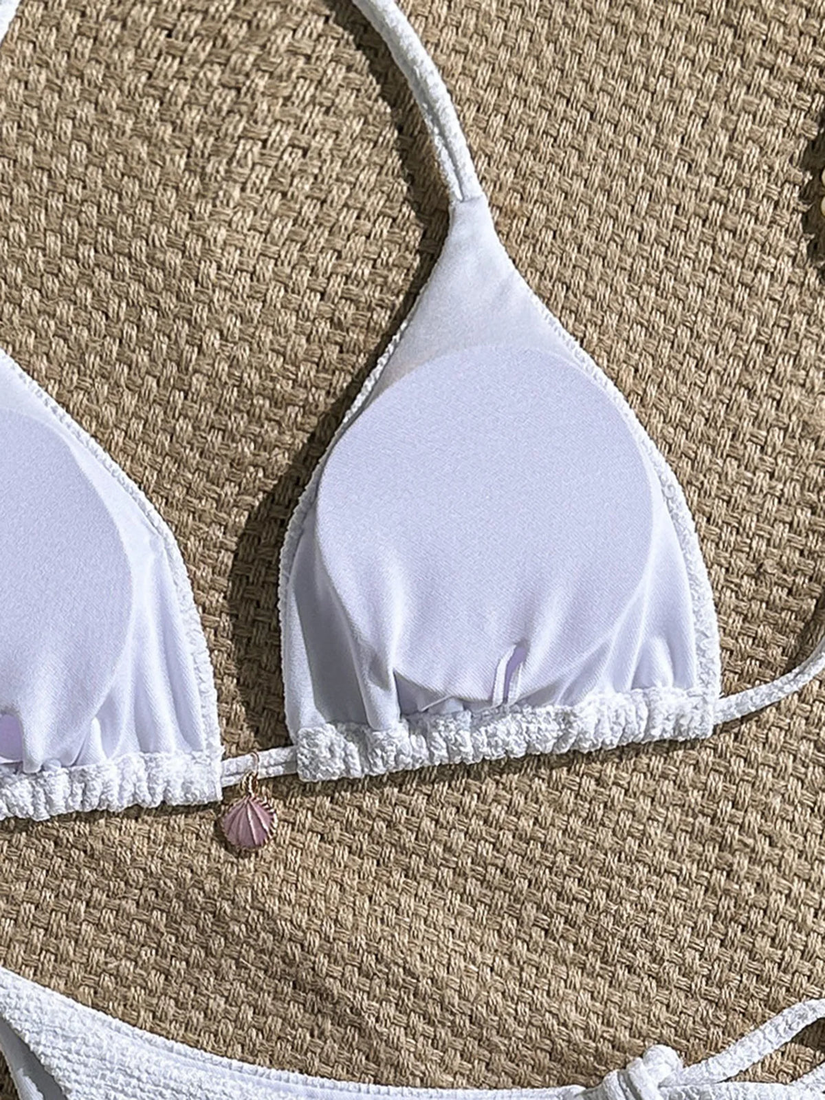 Sexy Pink White Bikini Set 2026 Women Shell Ornament Push Up Tie Side Thong Swimsuit Summer Bathing Suit Holiday Micro Swimwear