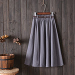 Midi Knee Length Summer Skirt Women With BeltFashion Korean Ladies High Waist Pleated A-line School Skirt Female