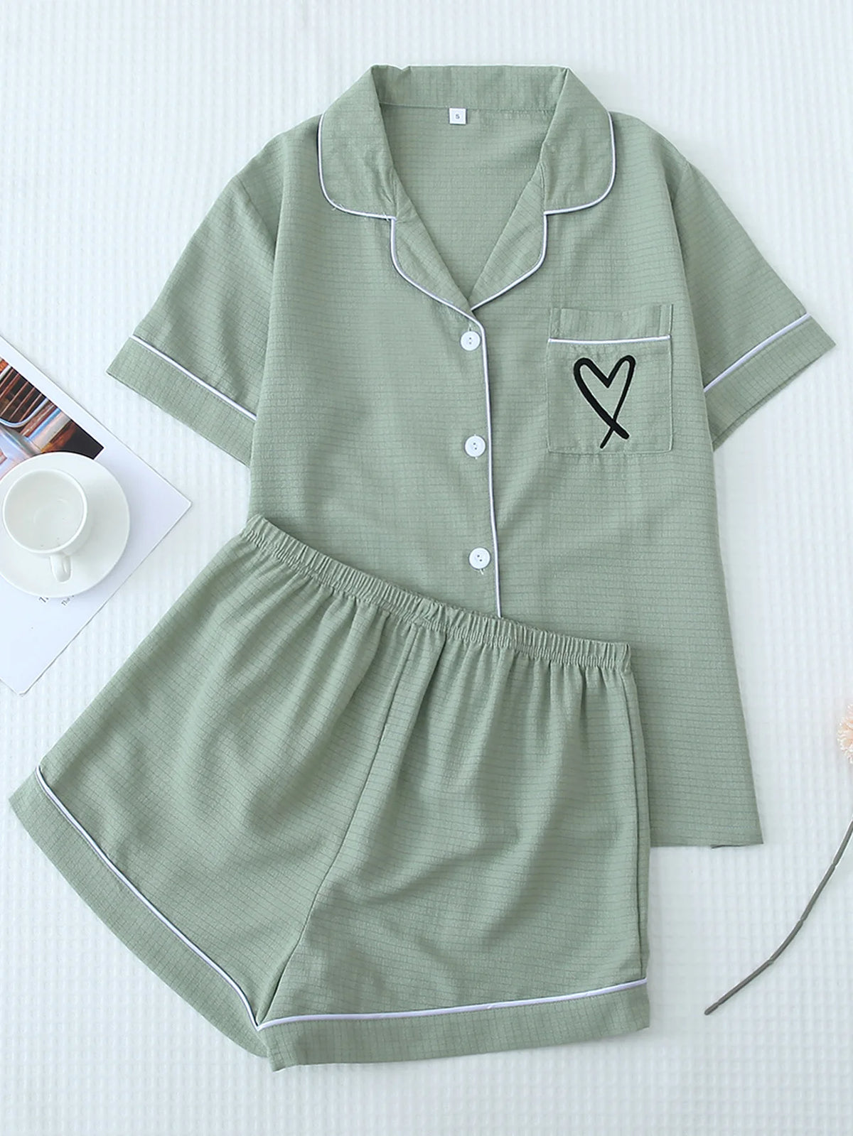 Women's Pajama Pocket Love Printed Pajamas Short Sleeve Top with Shorts Pajama Set Loungewear Pijama Pajamas for Women