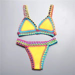 Bikini Crochet 2026 Handmade Knit Patchwork Reversible 2 Piece Swimsuit Women Halter Top Brazilian Bathing Suit Thong Swimwear