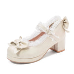 2025 Plus Size 30-48 Women's Candy Colors Mary Janes Pumps Bow Tie Ruffles Black Pink Platform Sweet Block Heels Lolita Shoes