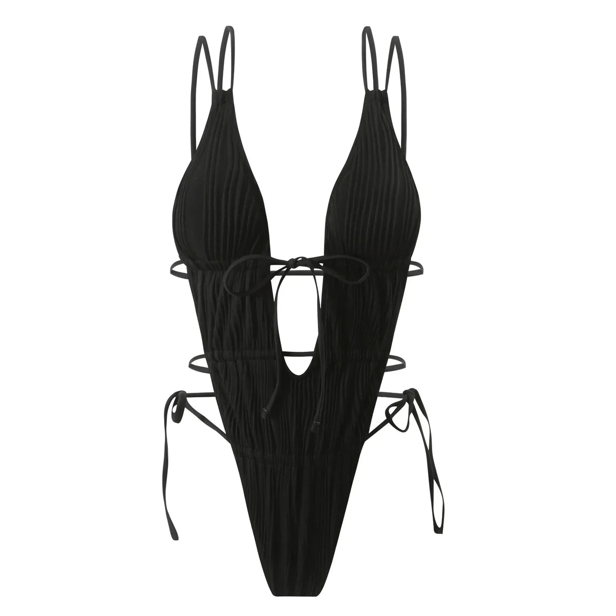 Deep V Neck Halter Wrinkled Female Swimwear One Piece Swimsuit Women Backless Monokini High Cut Bather Bathing Suit Swim Lady