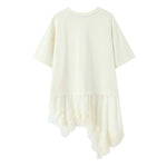New Women's Lace Patchwork T-Shirt Top Women Lace Trim Hem T Shirt Crew Neck Short Sleeved Loose Fit Casual Solid Color Top MQ08