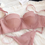 New 6 Color Women Cotton Underwear French Sexy 1/2 Cup Push Up Bra Set Fashion Fluorescent Summer Lace Bra and Thongs Lingerie