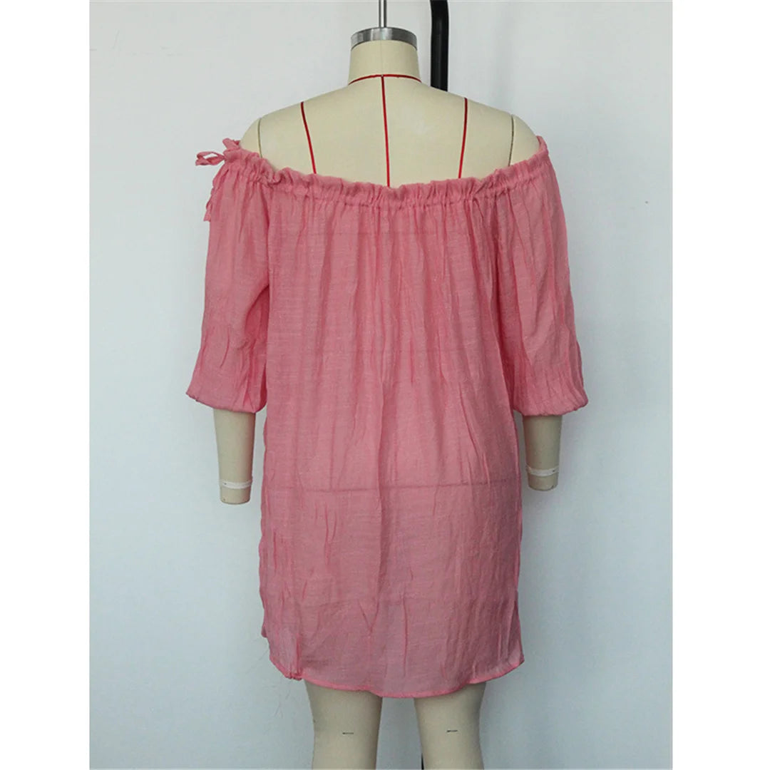 New White Long Sleeve Cut Out Crochet Knitted Tunic Beach Cover Up Beach Wear Beachwear Female Women Cover-ups Beach Dress K8075
