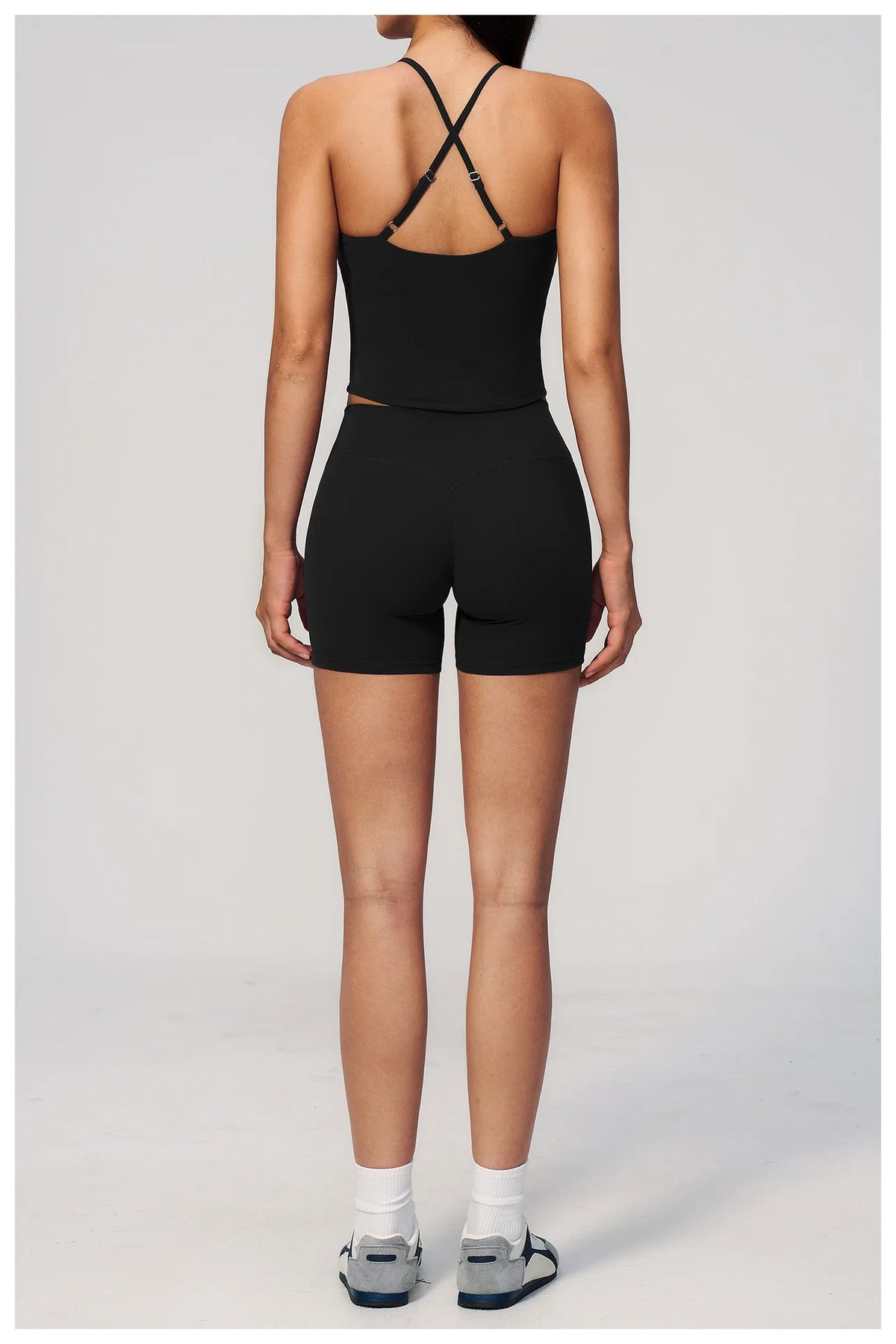 New Yoga Sets Women V Neck Back Criss Cross Sports Tank Top High Waist Butt Lift Shorts Fitness Suit Gym Running Workout Clothes