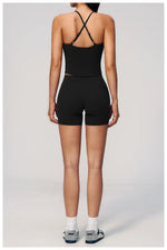 New Yoga Sets Women V Neck Back Criss Cross Sports Tank Top High Waist Butt Lift Shorts Fitness Suit Gym Running Workout Clothes