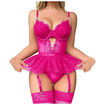 Underwire Bra Lingerie Women's Mesh Steel Ring Bra Lace Garter Belt Thong Sexy Set Erotic Underwear Suits Sissy
