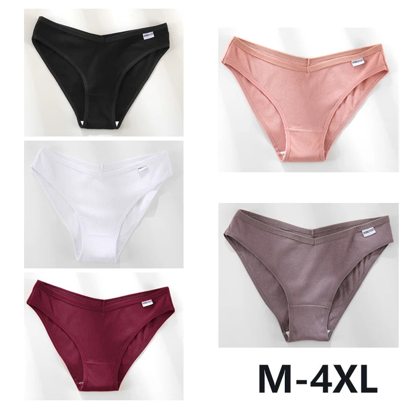 5Pcs Women Cotton Panties V-Belt Ladies Soft Female Sexy M-4XL Low-Rise Panties Bikini Underwear Comfortable Lingerie 2024