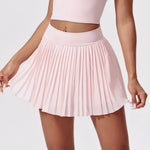 Elastic High Waist Slimming Tennis Skort Women Summer Running Fitness Skirt with A Light Strip Lining and Pockets Pleated Skirts