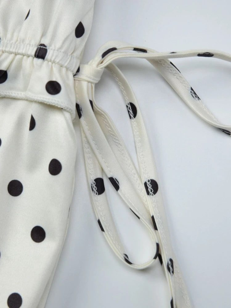FDYOUI Woman Clothing Polka Dot Crop Tops and Lace-up Skirt Two Piece Sets Female Elegant Slash Neck Long Vacation Dresses Suit