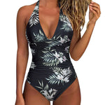 S - XXL Wrinkled Halter V Neck One Piece Swimsuit Women Swimwear Female Monokini Backless Bathing Suit Swim Beachwear Bodysuit