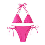2Pcs/Set Women Bikini Set Adjustable Side Straps Halter Bra Low-rise Swimming Briefs Set Ladies Pure Imitation Pearls Swimwear
