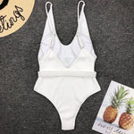 V Neck Ribbed High Cut Women Swimwear One Piece Swimsuit Female Backless Monokini with Waist Belt Bathing Suit Swim Beachwear