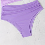 New Shiny Purple Contrast Swimsuit 2025 Women Halter Hollow Out Patchwork One Piece Swimwear Beach Bathing Suit Pleate Monokini