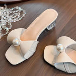 Sexy French-style High Heels 2026 New Square-toe New Chinese Style Pearl Sandals for Women, Summer, Thick Heels