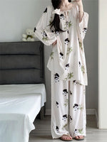 Popular Pajama Women's Cartoon Panda Leopard Print Imitation Cotton Spring and Autumn Style New Plus Size Home Suit Set