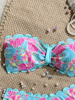 Sexy Ruffles Bandeau Bikini 2026 Women Sky Blue Floral Print Front Bow Push Up High Waist Swimsuit Beach Bathing Suit Swimwear