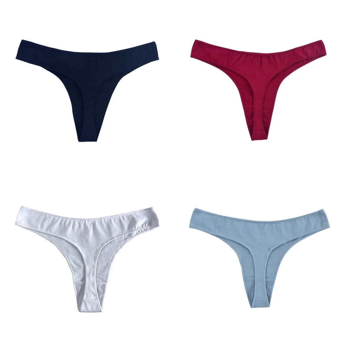 4Pcs/Set Cotton Panties Women Low-Rise Thong G-string Solid Breathable Stretchy Underwear Ladies Sexy T-back Lingerie M-XL