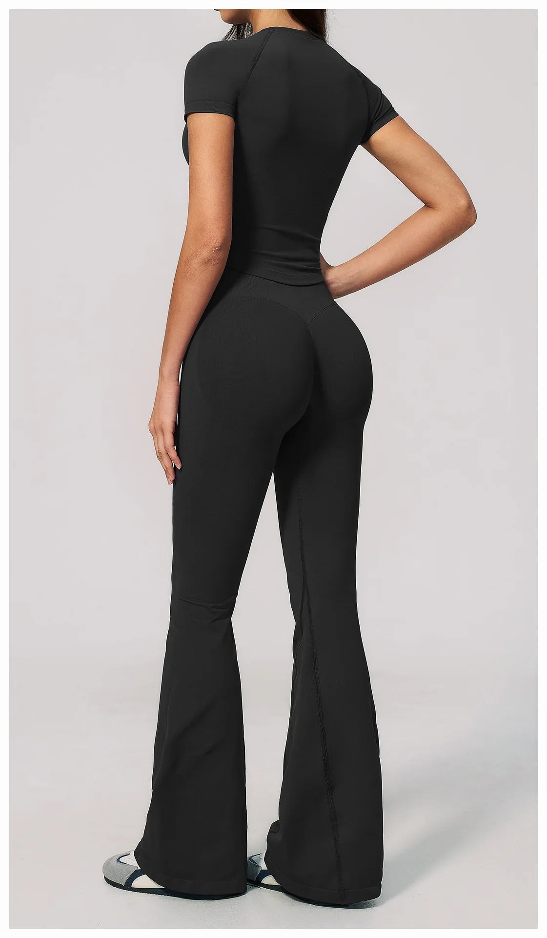 Seamless High Elasticity Yoga Sets Women Short Sleeve O Neck Sports T Shirts Workout Outfits Running Wide Leg Pants Fitness Suit