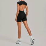 Women's Seamless Yoga Sets Sports Fitness Workout Hip-lifting High Waist Shorts Backless Short-sleeve Vest Suit Gym Training Set