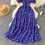 2025 Summer French Vintage Floral Dress Fashion Elegant High-Waisted Drawstring Vestidos Printed Fresh And Sweet Long Dresses
