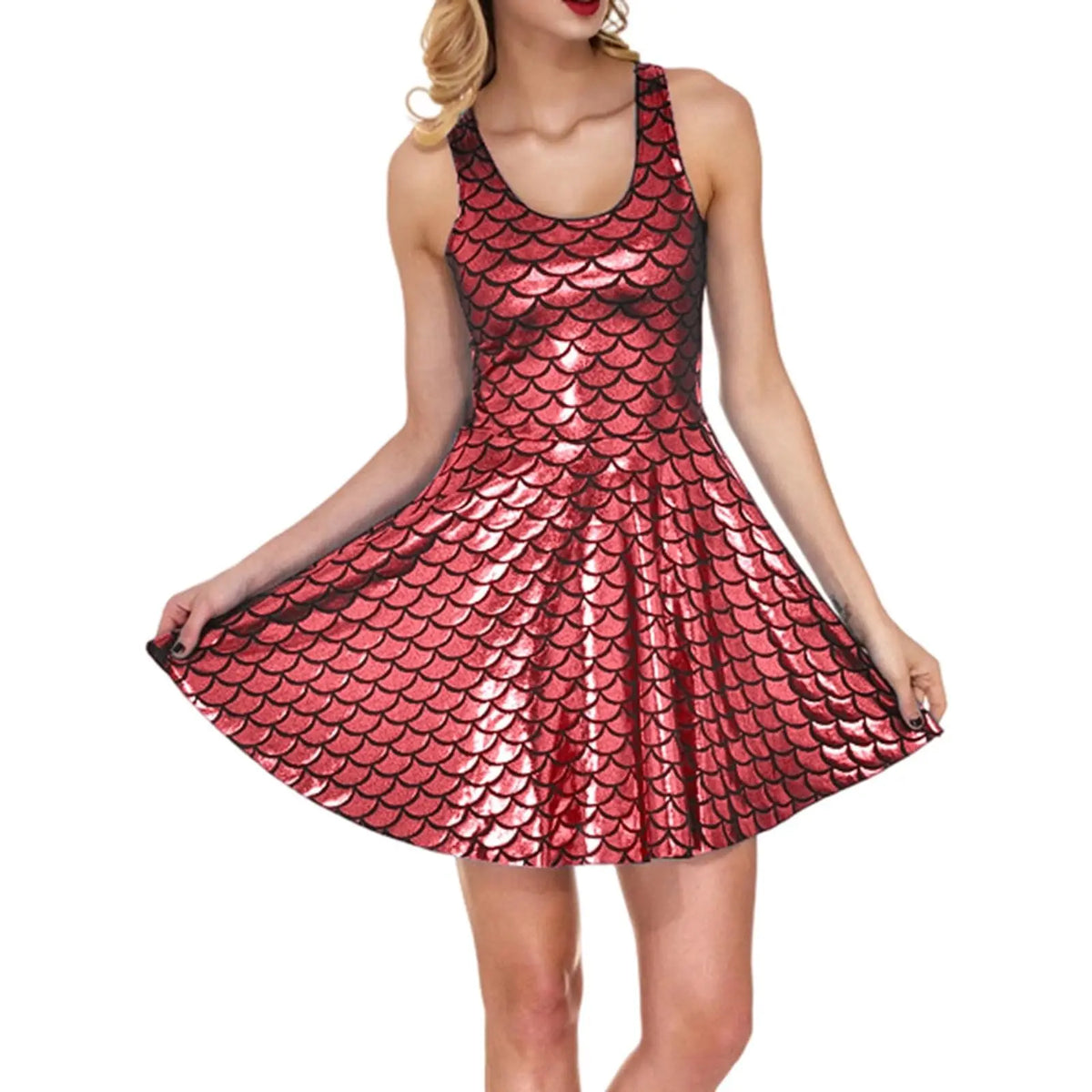 Cocktail Dress Womens Glitter Costume Party Dresses Swing A Line Metallic Shiny Festival Outfit Cosplay Fish Scale Vestidos