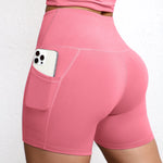 Solid Pocket Shorts Women Fitness Sports Short High Waist Yoga Short Cycling Comprehensive Training Jog Squat Proof