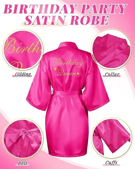 12 Pcs Women's Birthday Party Robes Gold Glitter Queen Squad Kimono Silky Nightgown Satin Bathrobes Dressing Gown