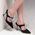 2026 New Summer Rhinestone High Heel Pointed Toe Satin Wrapped Sandals