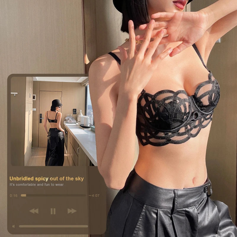 French Sexy Lingerie Set Women Ultra Thin Lace Breathable Bra Set Summer Soft Cup Comfort Underwear Bralette and Panties Thong