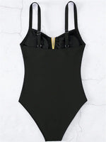 Sexy V Neck One Piece Swimsuit 2025 Mujer Women Black Hollow Out Pleate Tummy Control Swimwear Beach Bathing Suit Slim Monokini
