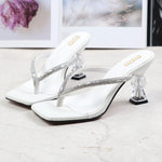 2025 Summer Flip Flops Crystal Slides Women 8cm High Heels Mules Crystal Glitter Block Low Heels Slippers Glitter Platform Shoes