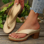 2025 New Gold High Heels Flip Flops Women Outdoor Clip Toe Thick Heeled Sandals Woman Lightweight Plus Size Summer Slippers 43
