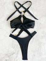 Snake Skin Halter Tummy Cut Out Monokini Women Thong Swimwear One Piece Swimsuit Female High Leg Cut Bathing Suit Swim Bodysuit