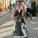 Casual Vacation Style Print Spaghetti Strap long Dresses Women Sexy V-neck Backless Loose Sleeveless Dress Female Summer New