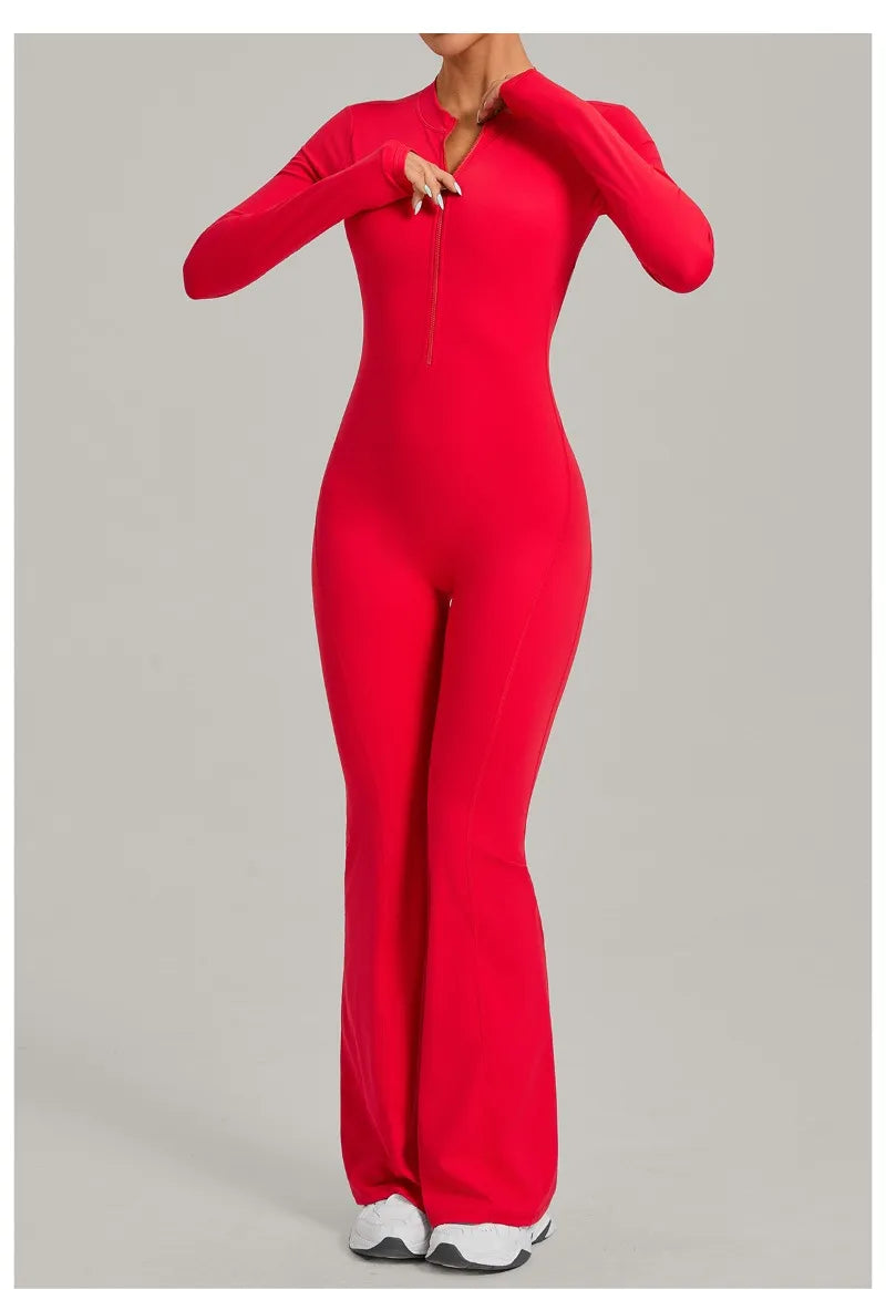 Women's Seamless Yoga Jumpsuits Sports Fitness Gym One-piece Long-sleeves Hip-Lifting Beauty Back Workout Training Bodysuits