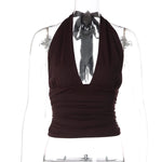 FDYOUI Sexy Deep V-neck Bandage Solid Crop Tops Women's 2026 Summer Halter Off Shoulder Sleeveless T-shirt Vacation Corset Top